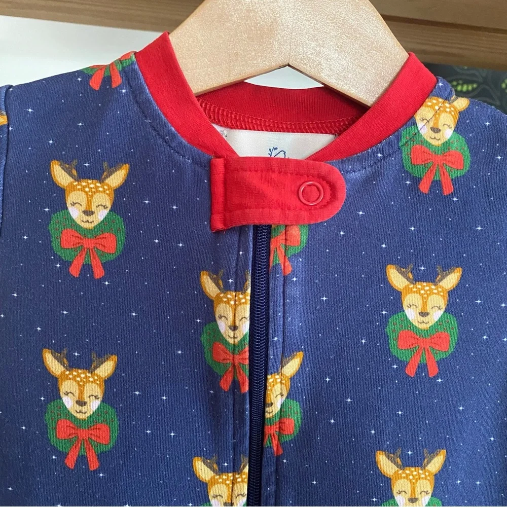 Smockingbird Blue Dasher The Reindeer Monogramed Christmas Zip Up Pajamas 6-9 m
